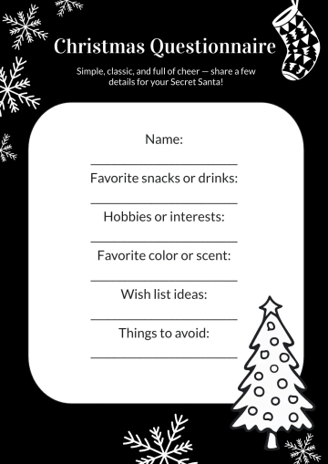 Free Black and White Christmas Questionnaire Template to Edit Online