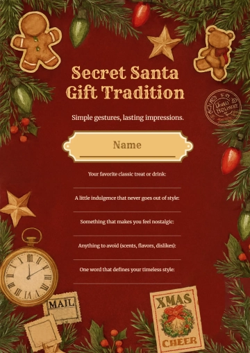 Free Timeless Secret Santa Questionnaire Template to Edit Online