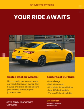 Free Yellow Rental Car For Sale Flyer Template to Edit Online