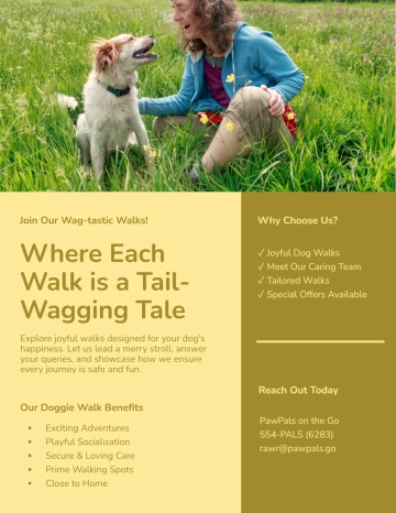 Free Yellow Friendly Dog Walker Flyer Template to Edit Online