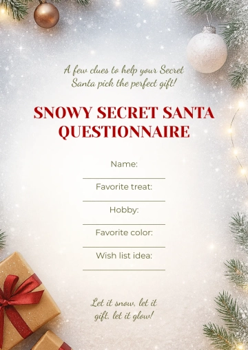 Free Snowy Secret Santa Questionnaire Template to Edit Online