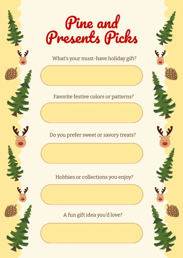 Free Pine & Presents Secret Santa Questionnaire Template to Edit Online