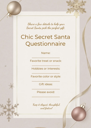 Free Chic Secret Santa Questionnaire Template to Edit Online