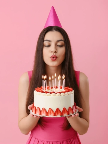 Free Woman Holding Birthday Cake Photo to Edit Online