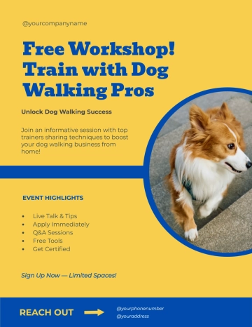 Free Yellow Training Dog Walker Flyer Template to Edit Online