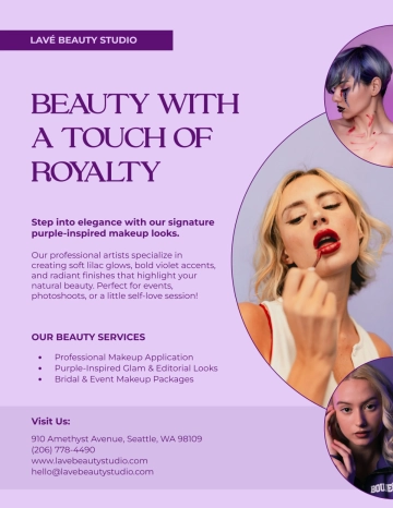 Free Purple Makeup Beauty Flyer Template to Edit Online