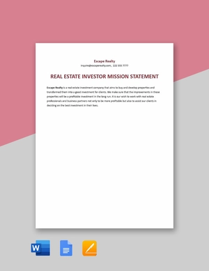 Real Estate Investor Mission Statement Template