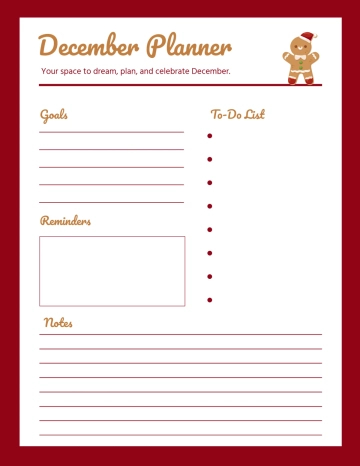 Free Simple December Planner Template to Edit Online