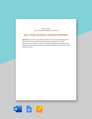 Real Estate Business Mission Statement Template