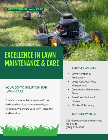Free Professional Service Lawn Care Flyer Template to Edit Online