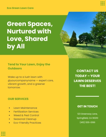 Free Yellow Gardening Lawn Care Flyer Template to Edit Online