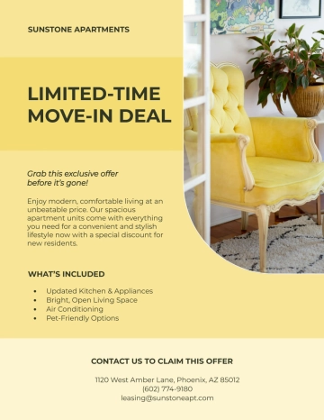 Free Yellow Special Offer Apartment Flyer Template to Edit Online