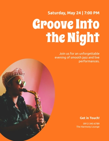 Free Orange and White Jazz Band Flyer Template to Edit Online