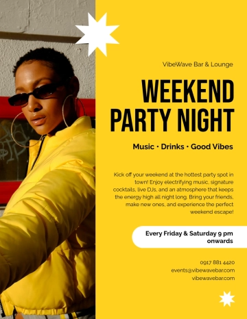 Free Yellow Weekend Party Bar Flyer Template to Edit Online