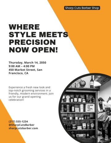 Free Grand Opening Barber Shop Flyer Template to Edit Online
