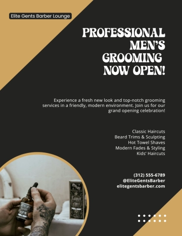 Free Professional Men's Grooming Barber Shop Flyer Template to Edit Online