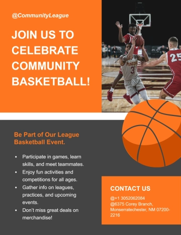Free Community League Basketball Flyer Template to Edit Online