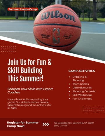 Free Summer Camp Basketball Flyer Template to Edit Online