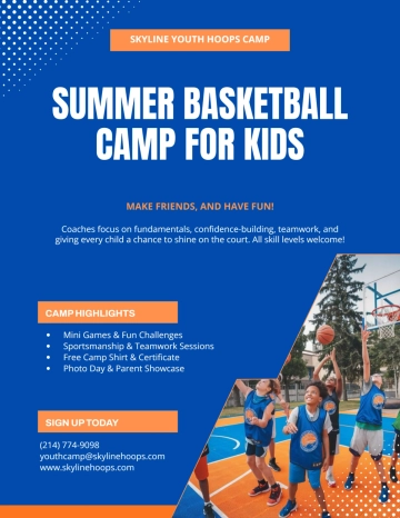 Free Youth Camp Basketball Flyer Template to Edit Online