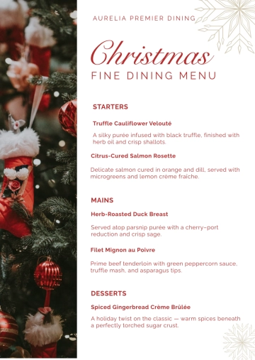 Free Fine Dining Christmas Menu Template to Edit Online