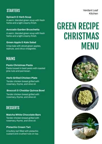 Free Green Recipe Christmas Menu Template to Edit Online