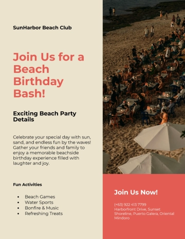 Free Birthday Celebration Beach Flyer Template to Edit Online