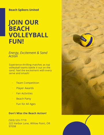 Free Volleyball Tournament Beach Flyer Template to Edit Online