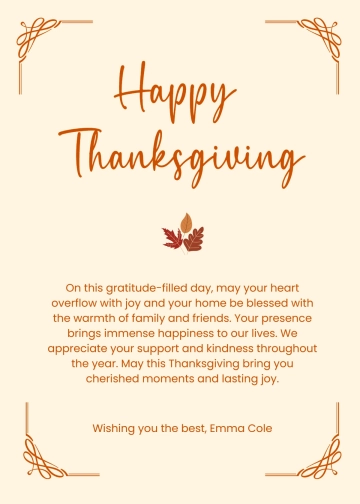 Free Heartfelt Thanksgiving Wishes Template to Edit Online