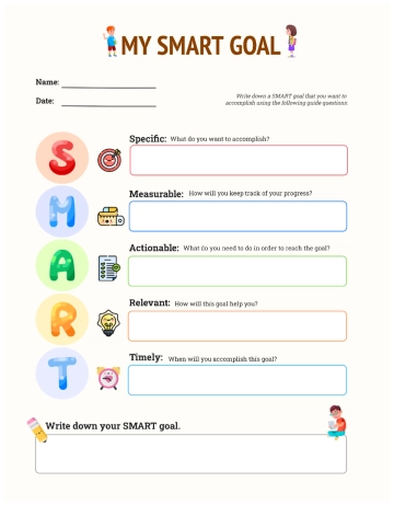 Free Back to School Worksheet for Kids - SMART Goals to Edit Online