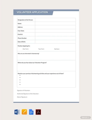 Volunteer Application Form Template Volunteer Application Form Template