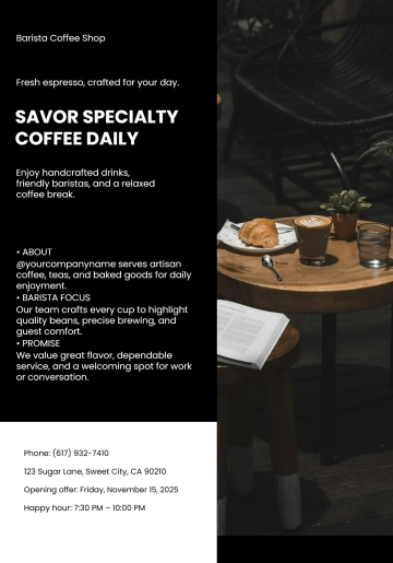 Free Barista Coffee Shop Flyer Template to Edit Online