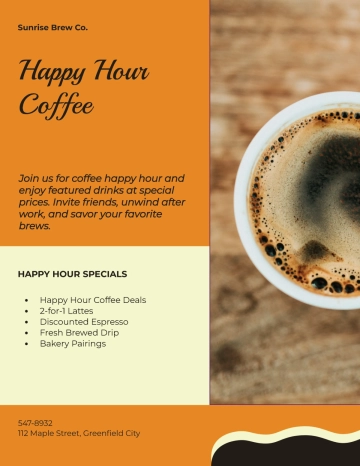 Free Happy Hour Coffee Shop Flyer Template to Edit Online