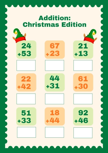 Free Christmas Addition Worksheet Template to Edit Online