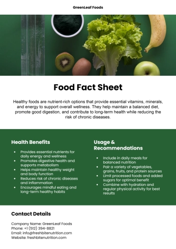 Free Food Fact Sheet Template to Edit Online
