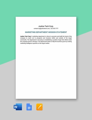 Marketing Department Mission Statement Template
