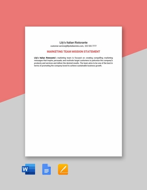 Marketing Team Mission Statement Template