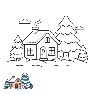 Free Snowy Village Christmas Coloring Page Template to Edit Online