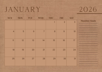Free Simple January 2026  Calendar Template to Edit Online