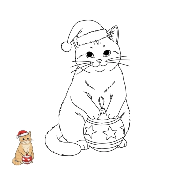 Free Cat Christmas Coloring Page Template to Edit Online