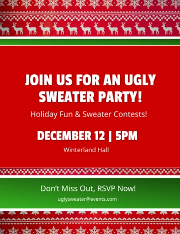 Free Ugly Sweater Holiday Party Flyer Template to Edit Online