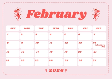 Free Valentine Themed February 2026 Calendar Template to Edit Online