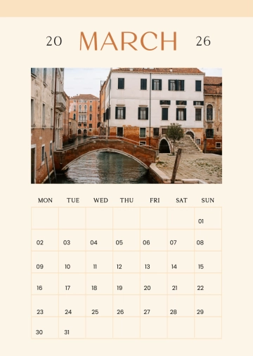 Free Minimalist March 2026 Calendar Template to Edit Online