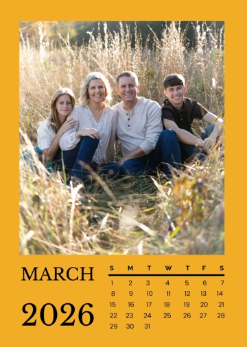 Free Family Photo March 2026 Wall Calendar Template to Edit Online