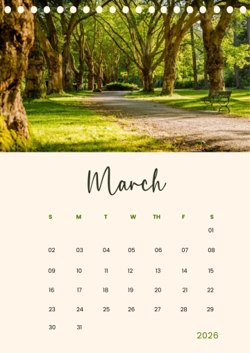 Free Spring March 2026 Calendar Template to Edit Online