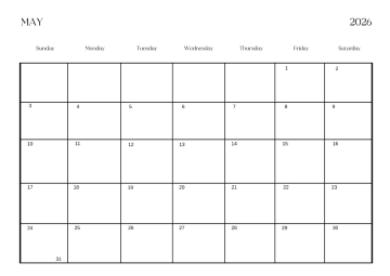 Free Simple May 2026 Calendar Template to Edit Online