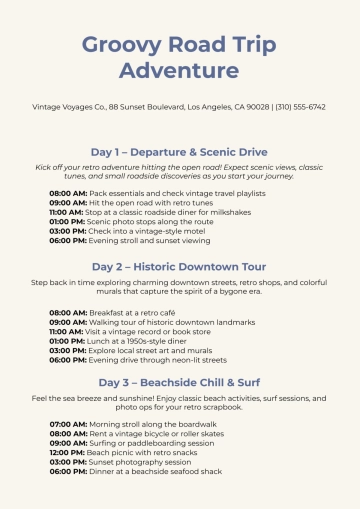 Free Retro Itinerary Template to Edit Online