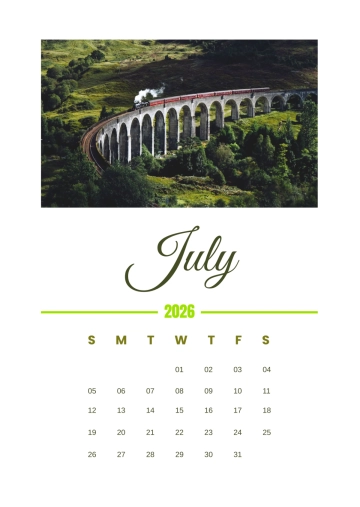 Free July 2026 Travel Calendar Template to Edit Online