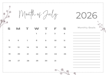 Free July 2026 Calendar With Goals Template to Edit Online