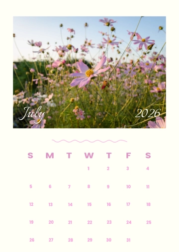 Free July 2026 Summer Calendar Template to Edit Online