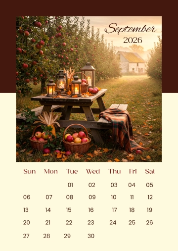 Free Rustic September 2026 Calendar Template to Edit Online